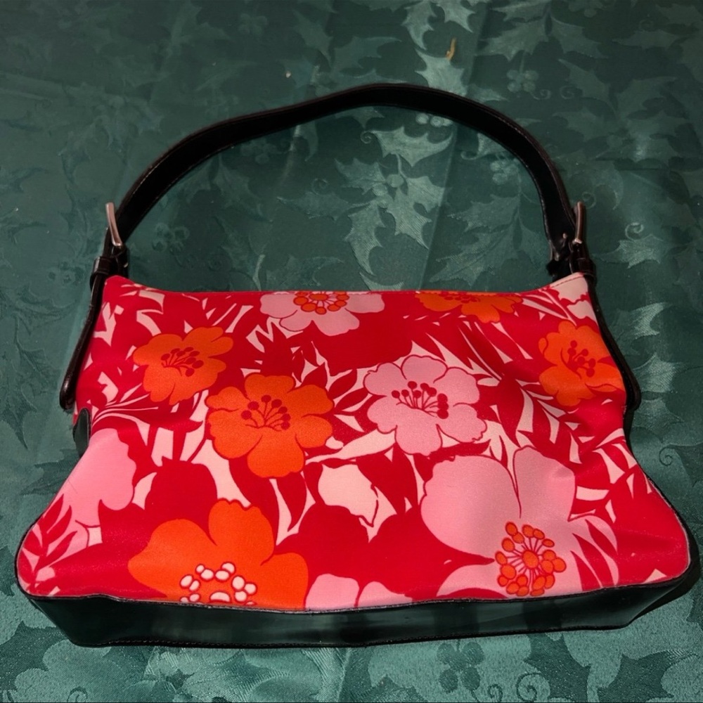 VINTAGE Y2K ESPRIT FLORAL PRINT SHOULDER BAG//PINK ORANGE RED HIBISCUS